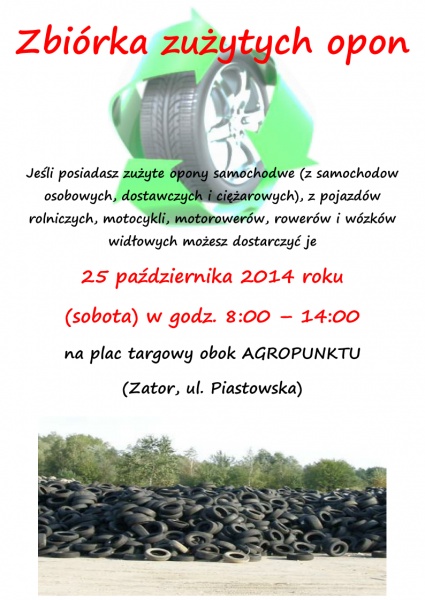 Plakat zbi&oacute;rka zużytych opon
